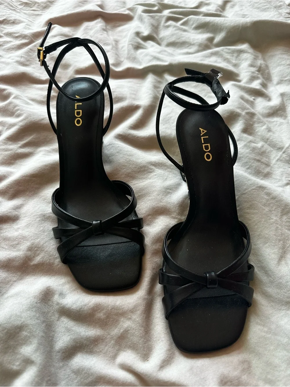NEw Aldo Strappy Raffia Wedge Sandals Black Beige Resort Heels US 6 - Picture 2 of 9